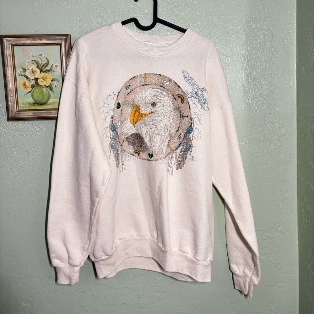 White crewneck with eagle graphic